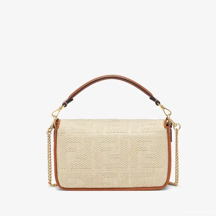 Affordable HOT Beige Straw Fendi Baguette Bag Mini FF In Motif 0419